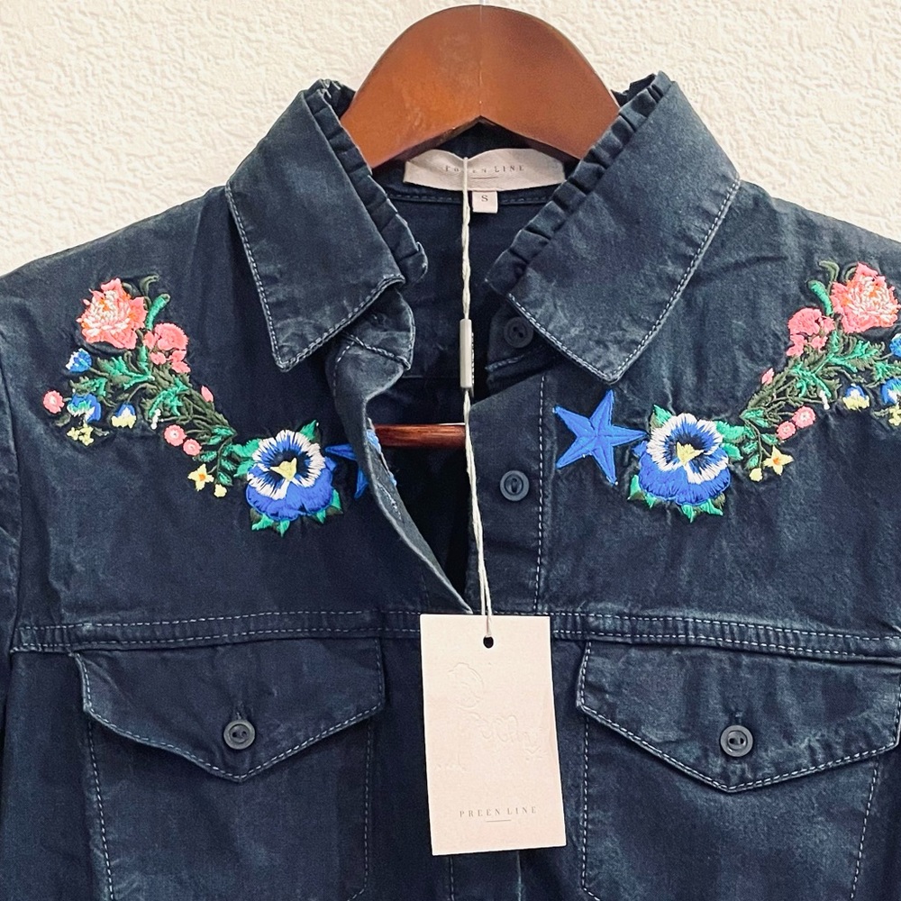 NWT Preen Line Nevada Embroidered Chambray Shirt Indigo Size Small - Picture 11 of 12